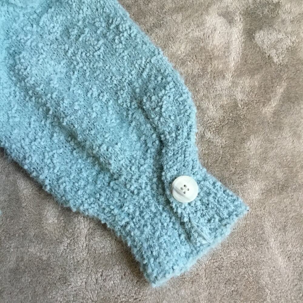 W.A.P.G. Fuzzy Crop Sweater Jacket Dusty Blue Sz S - Picture 8 of 8